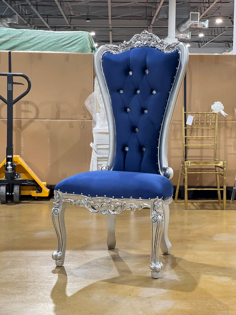 54" Takhta accent chair • Silver/Blue velvet