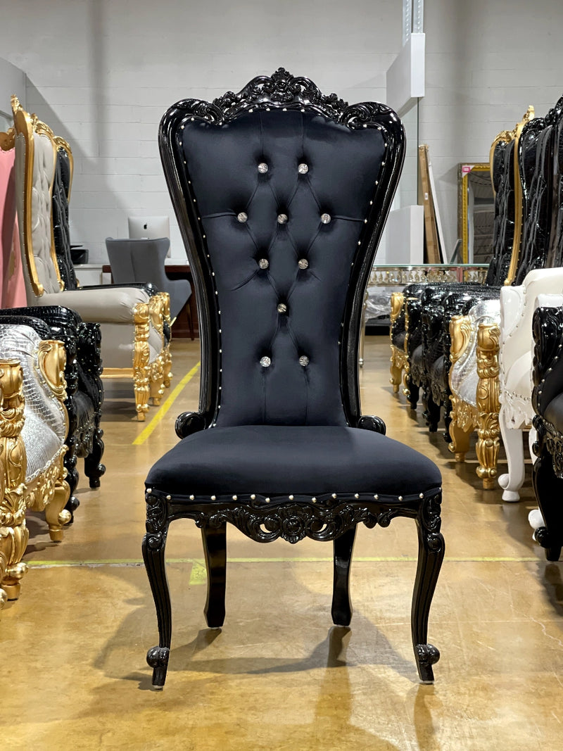 54" Takhta accent chair • Black/Black velvet + diamond buttons