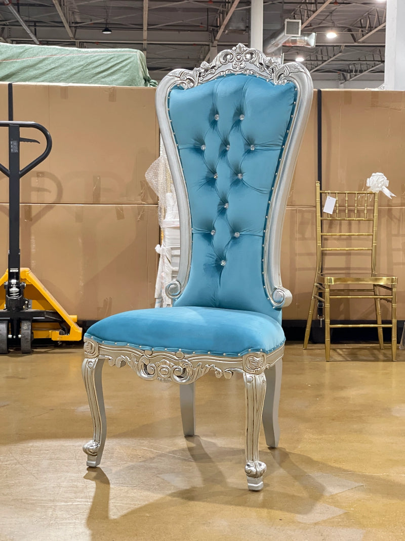 54" Takhta accent chair • Silver/Malibu Blue velvet