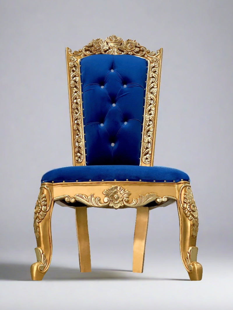 60" Casper accent chair • Gold/Blue velvet
