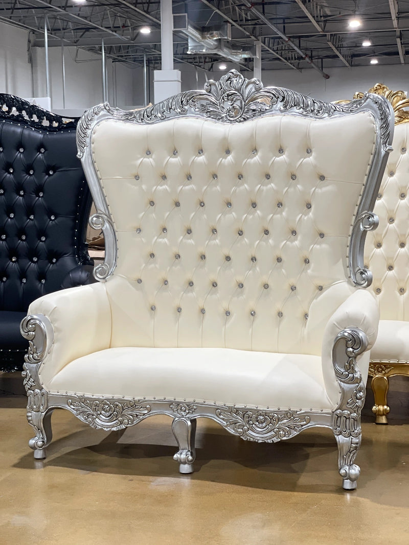 70" Loopa Throne settee • Silver/Ivory