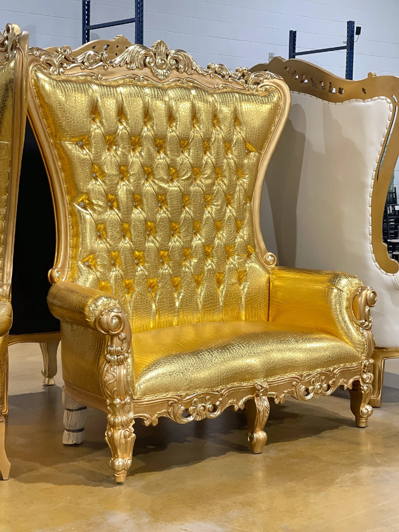 72" Vienna Throne settee • Gold/Gold Croc