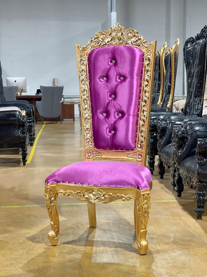 60" Casper accent chair • Gold/Magenta velvet