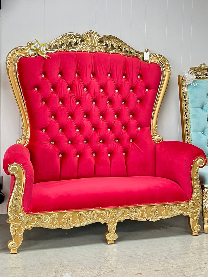70" Aspen Throne settee • Gold/Red velvet