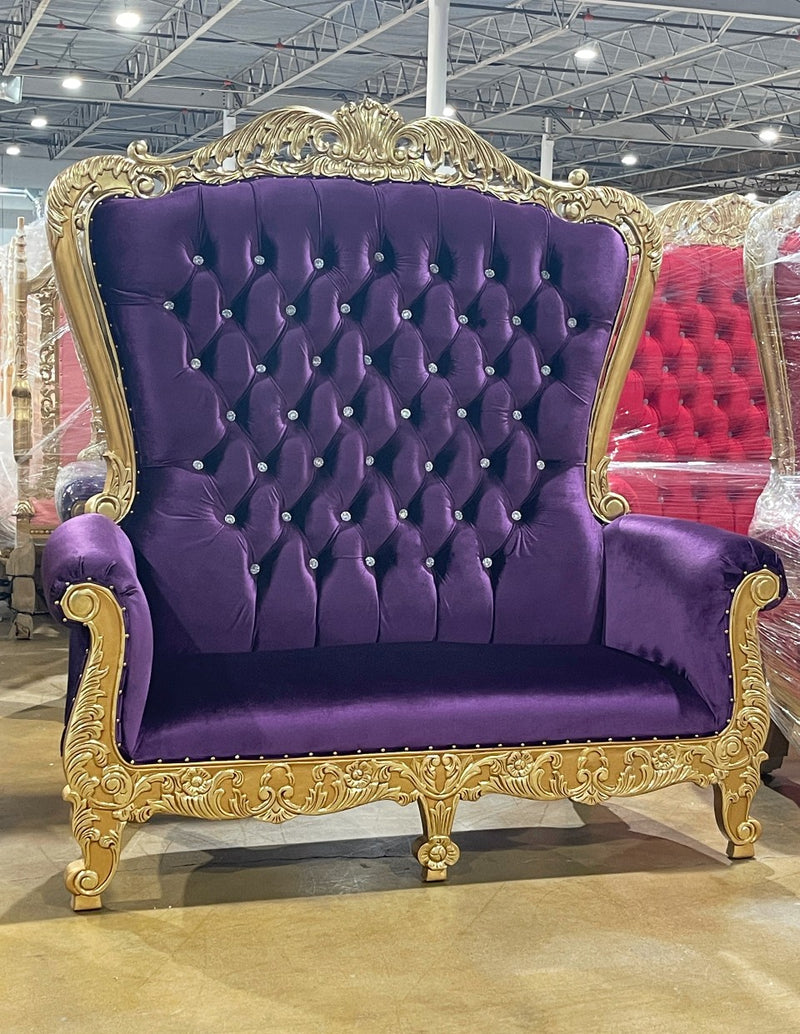 70" Aspen Throne settee • Gold/Purple velvet