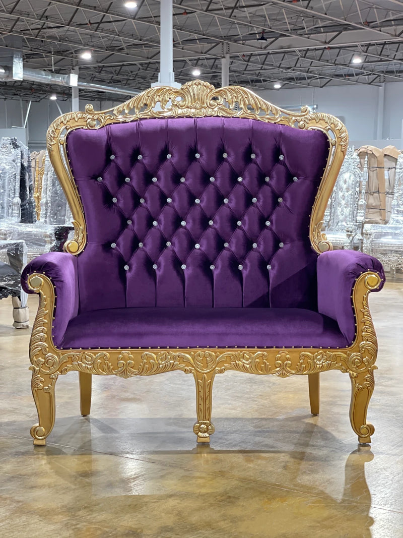 70" Aspen Throne settee (T) • Gold/Purple velvet