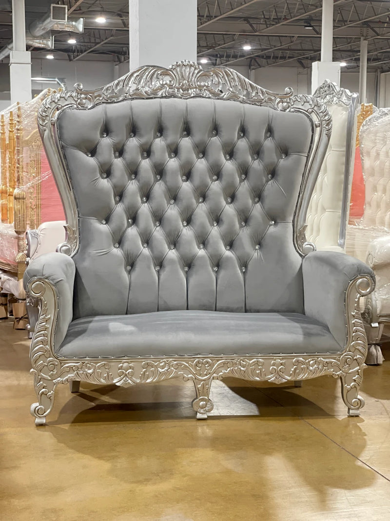 70" Aspen Throne settee • Silver/Gray velvet