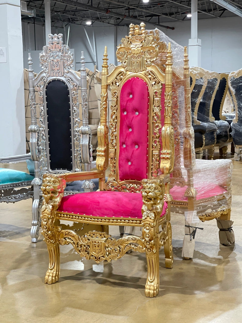 70" Raja Throne • Gold/Fuchsia velvet