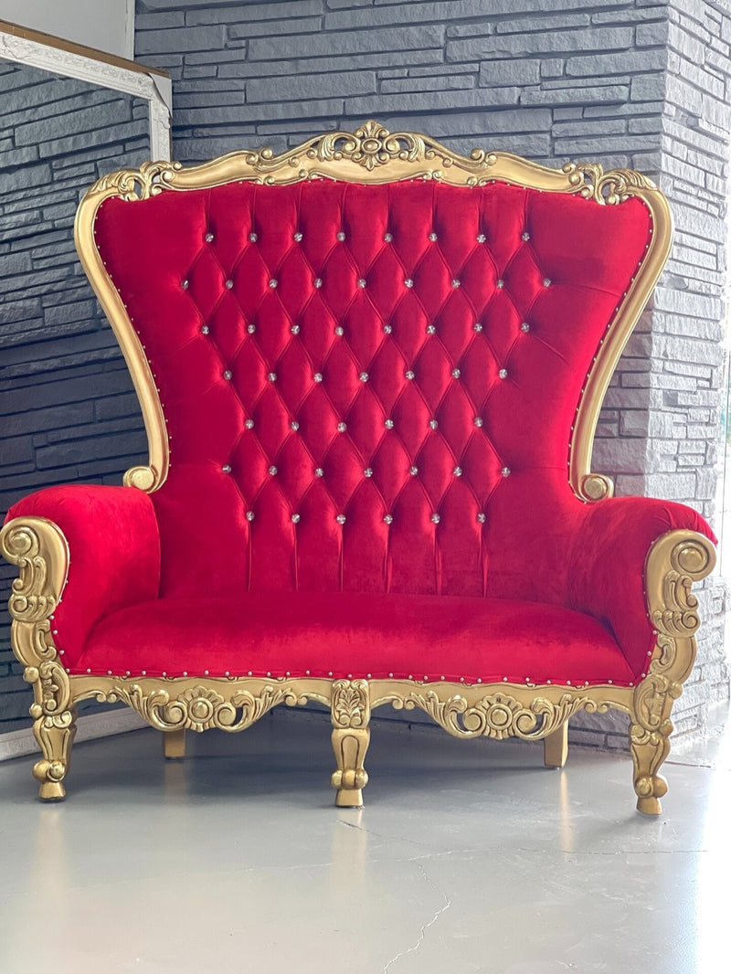 70" OG Throne settee • Gold/Red velvet
